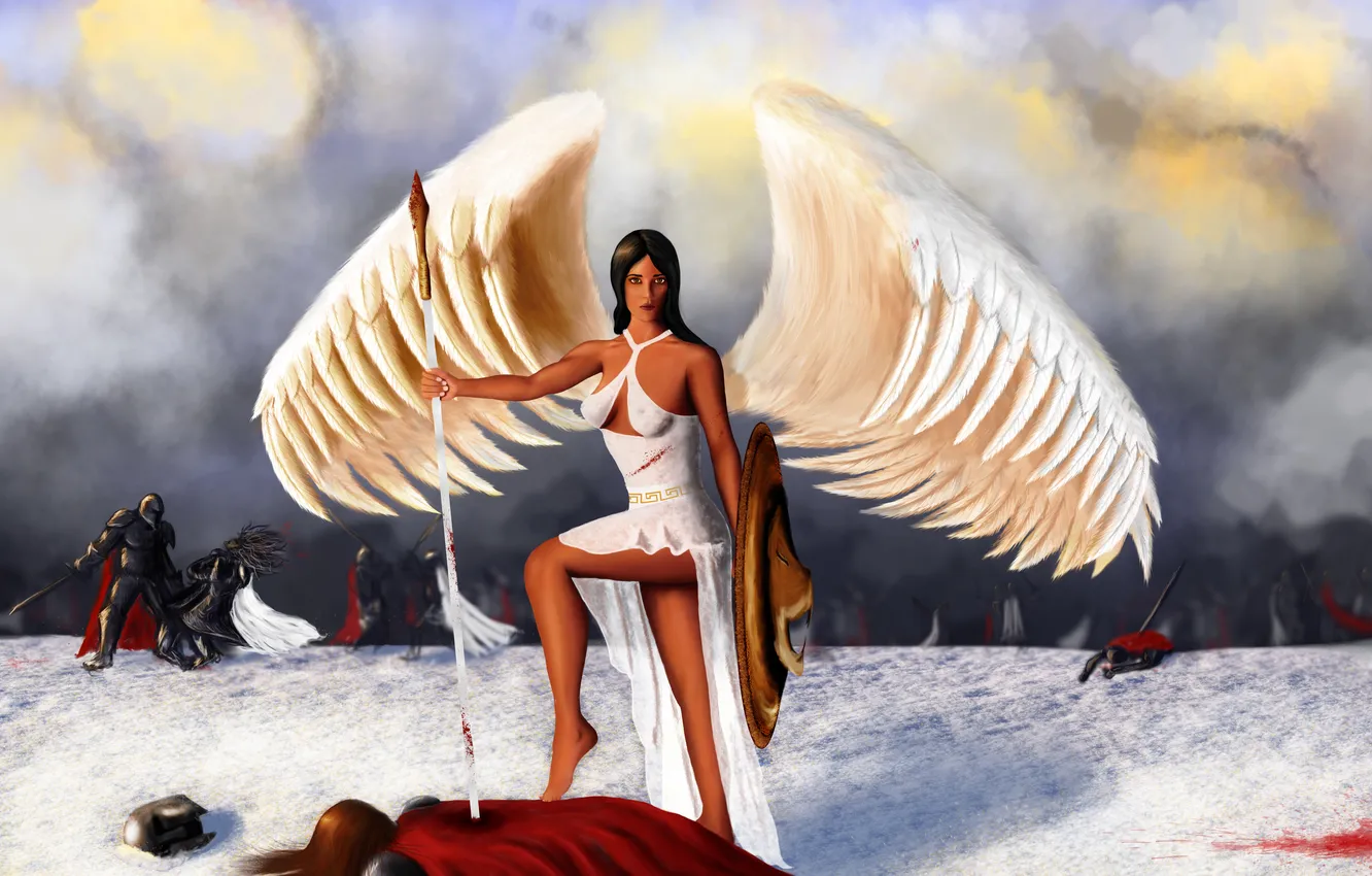 Photo wallpaper cold, winter, white, the sky, look, girl, face, pose