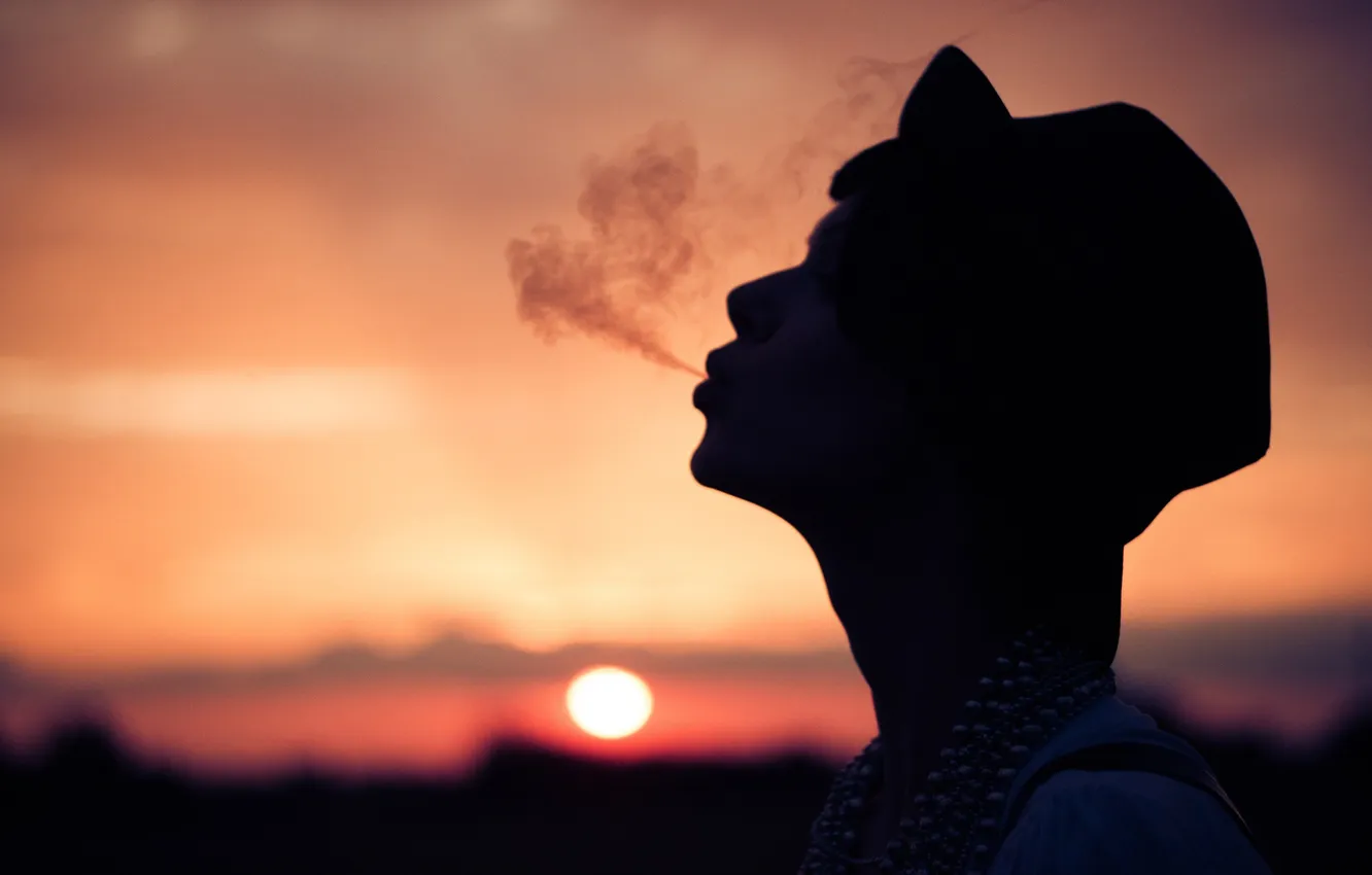 Photo wallpaper the sky, sunset, face, dawn, smoke, dal, head, horizon