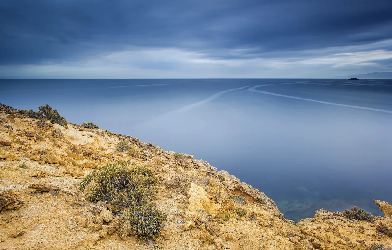 Photo wallpaper sea, shore, calm, water surface