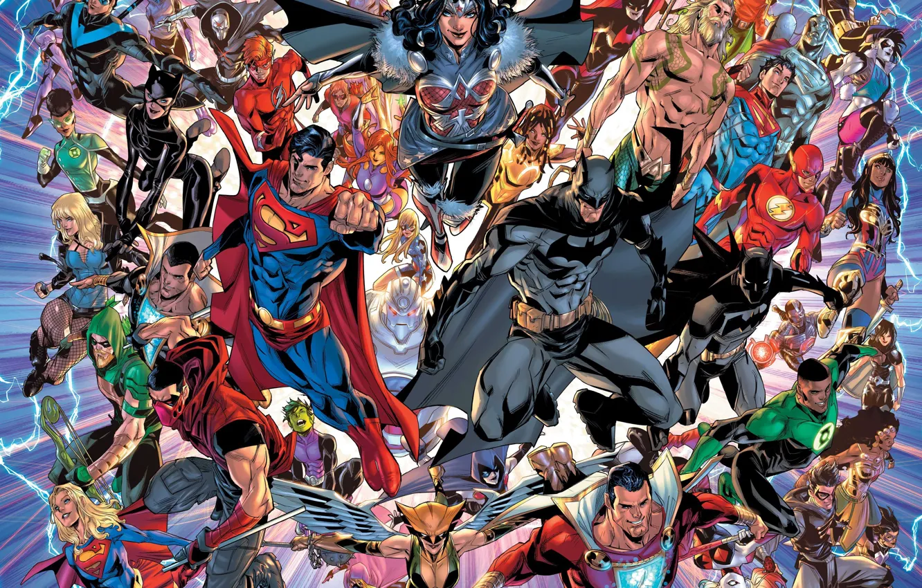 Photo wallpaper Heroes, Batman, Superman, Wonder Woman, Batman, Superman, DC Comics, Flash