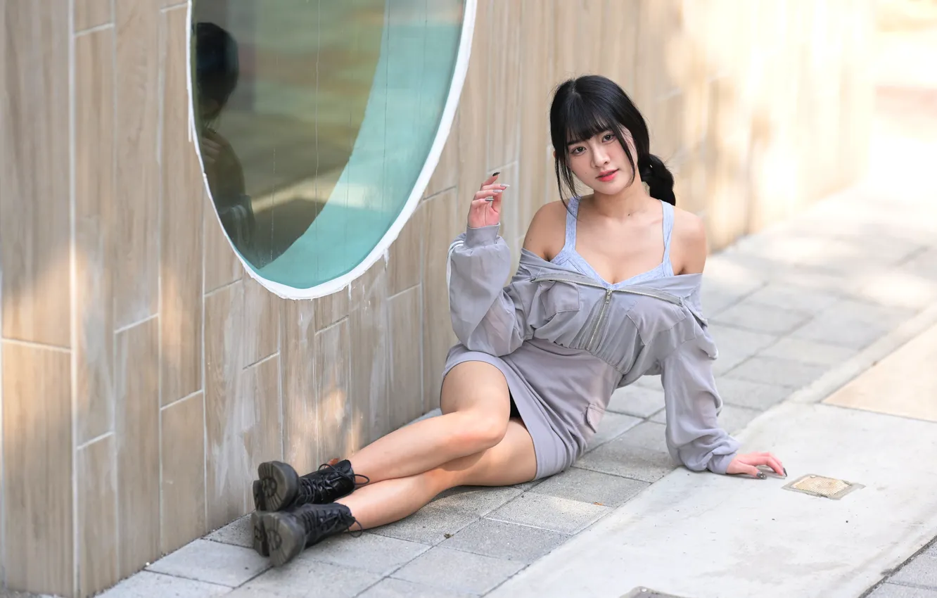 Photo wallpaper girl, brunette, legs, Asian