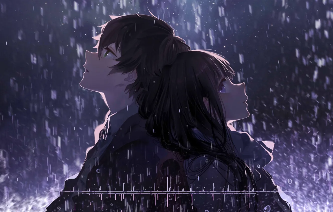 Photo wallpaper rain, pair, two, Chica
