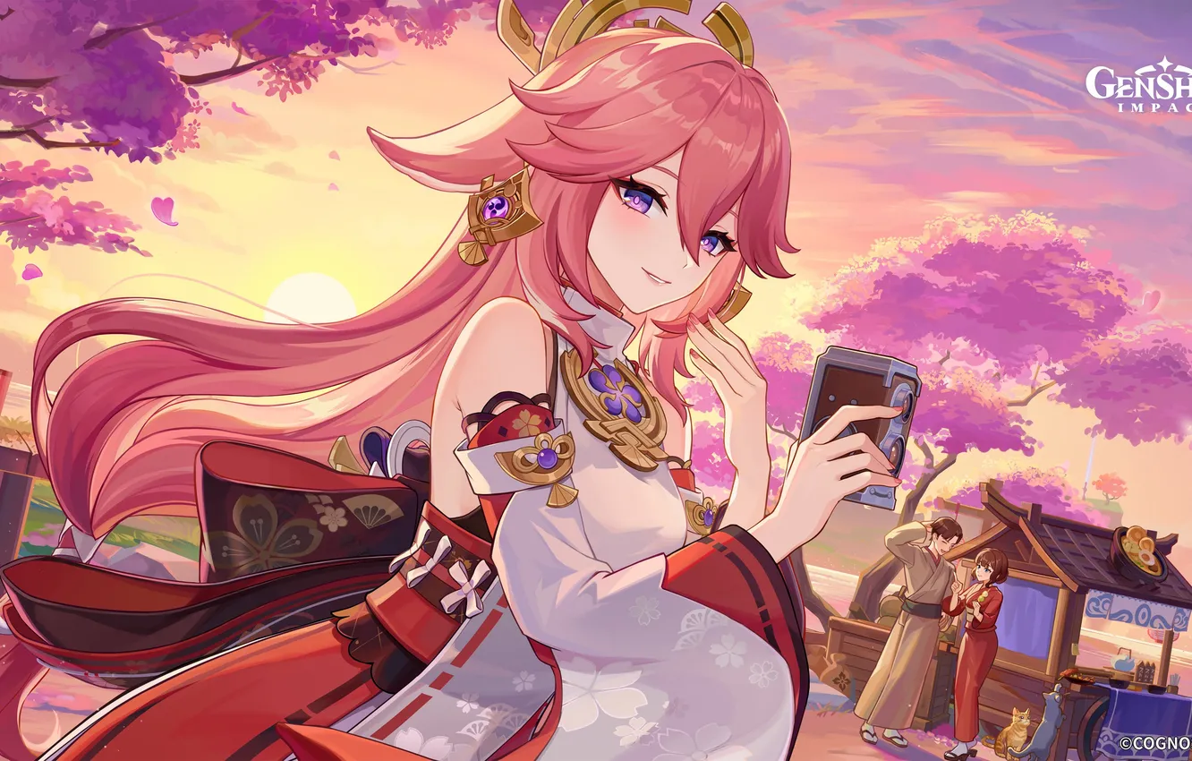 Photo wallpaper Games, Genshin Impact, Yae Miko, 2024 Games, Pink aesthetic
