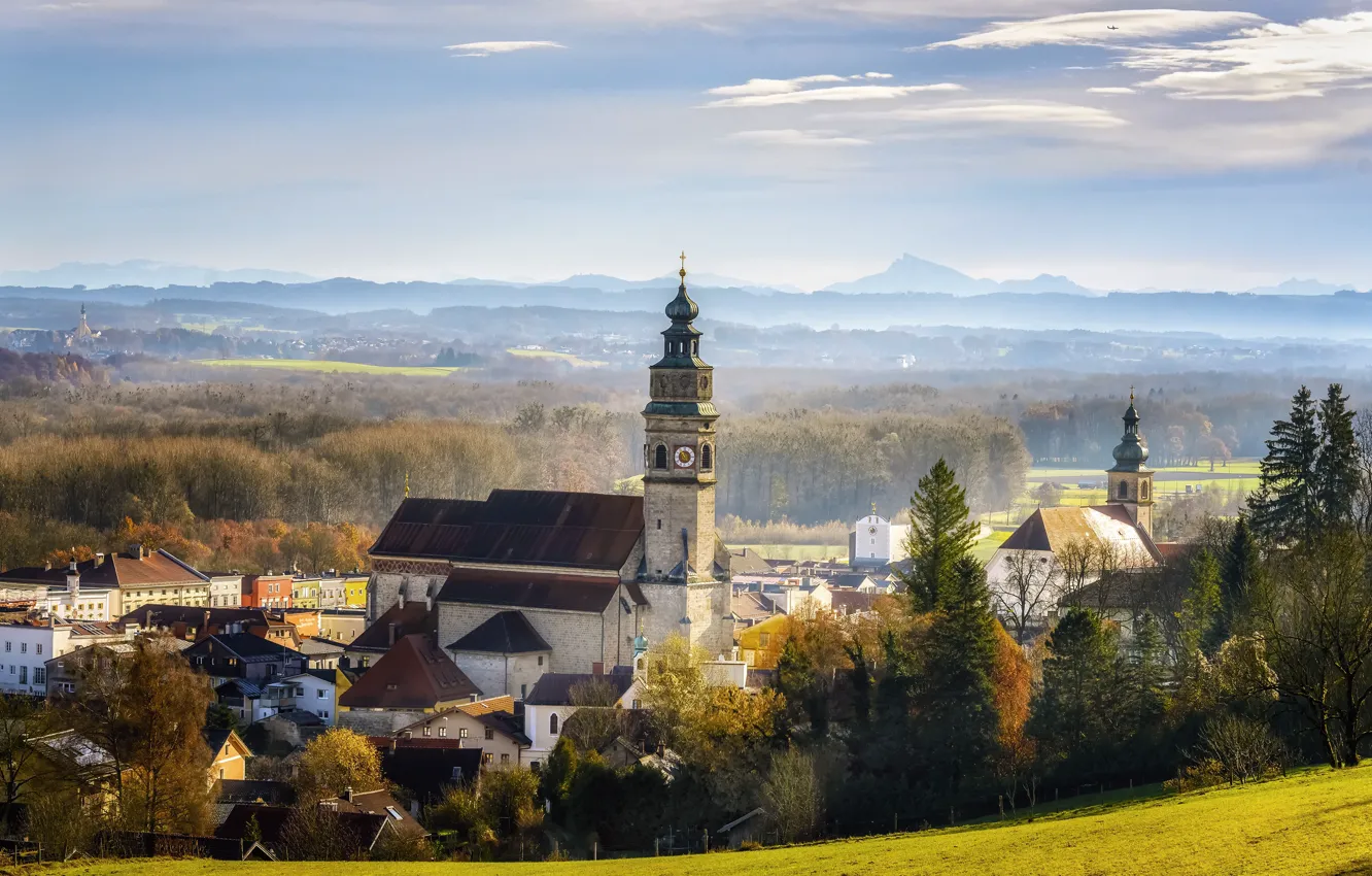 Photo wallpaper forest, landscape, nature, home, Germany, Bayern, Church, town