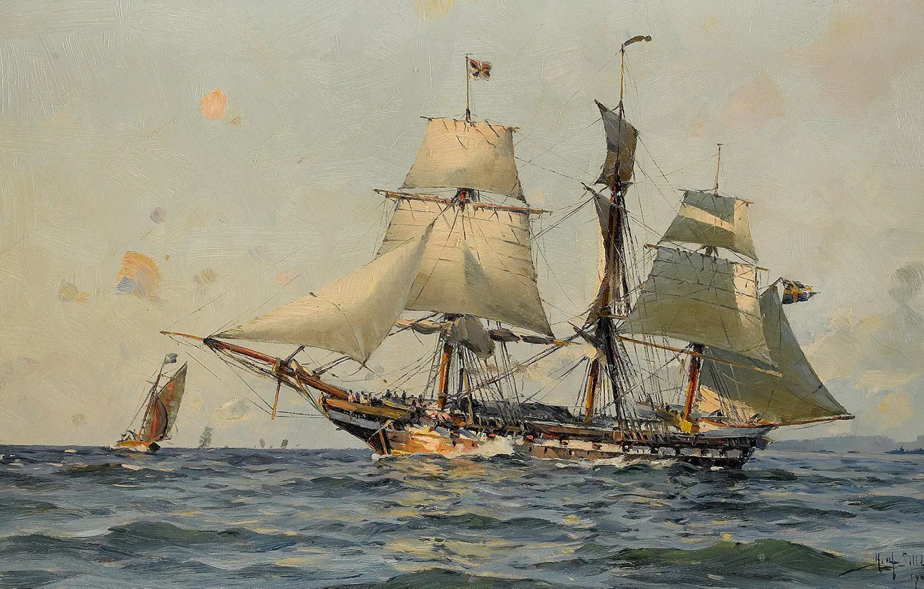 Photo wallpaper seascape, Herman Gustav Sillen, Swedish warship, The sea and ships