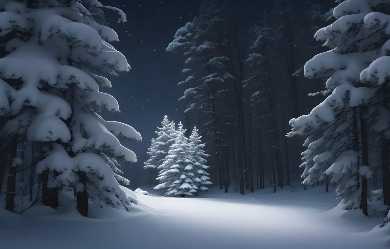 Photo wallpaper winter, frost, forest, snow, trees, nature, winter, tree