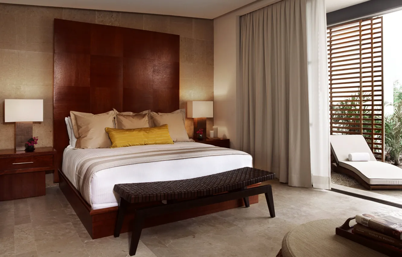 Photo wallpaper bed, window, table, pillow, balcony, bedroom