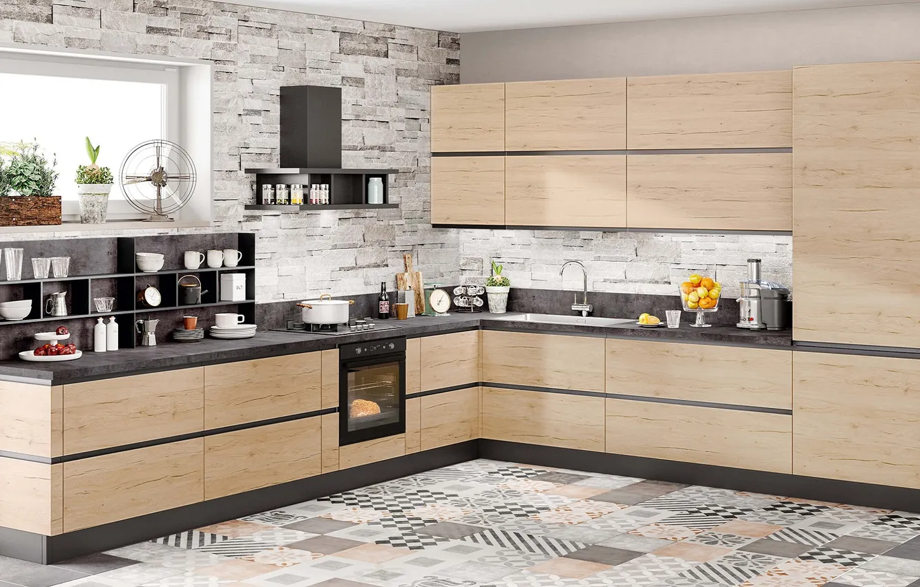 Photo wallpaper style, room, interior, Open space, Italian kitchen design