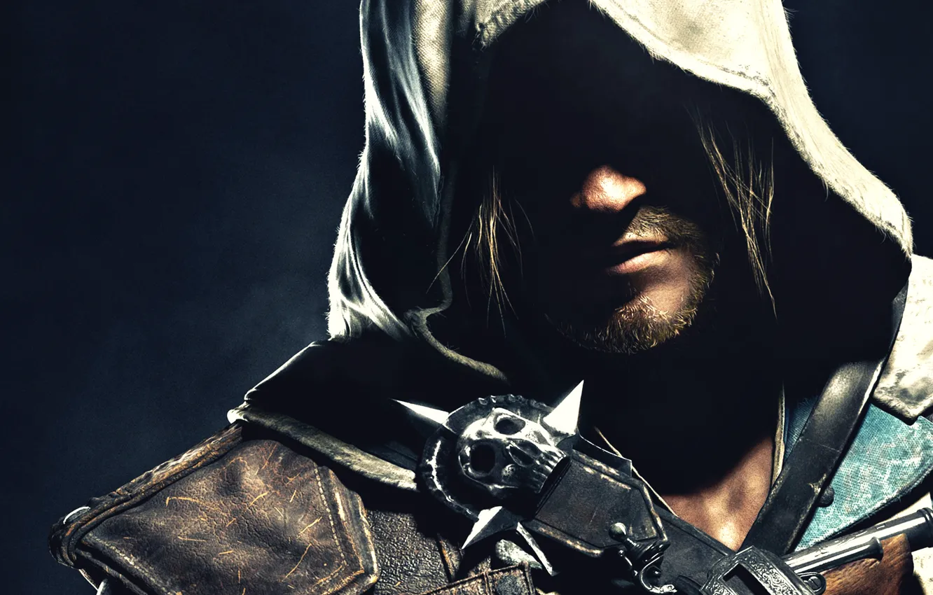 Photo wallpaper face, shadow, hood, Edward Kenway, Assassin's Creed IV: Black Flag, Edward Kenway