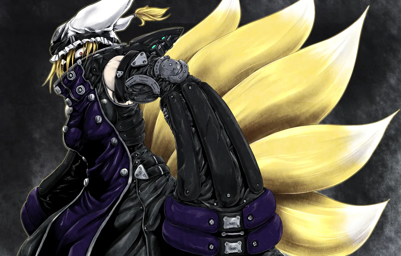 Photo wallpaper eyes, girl, hat, art, tail, armor, touhou, ledjoker07