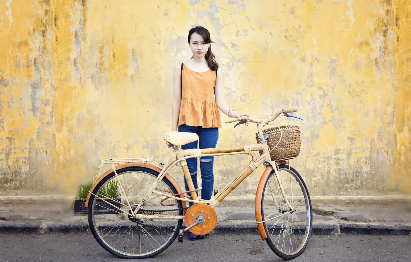 Photo wallpaper girl, bike, Asian