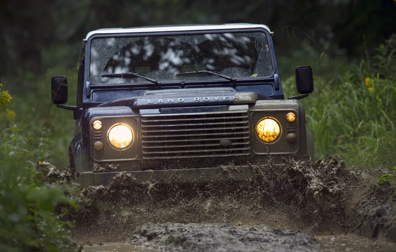 Photo wallpaper background, dirt, jeep, SUV, Land Rover, the front, Defender, land Rover