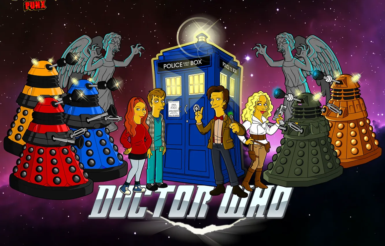 Photo wallpaper space, stars, The simpsons, parody, Doctor Who, Doctor Who, The TARDIS, The Simpsons