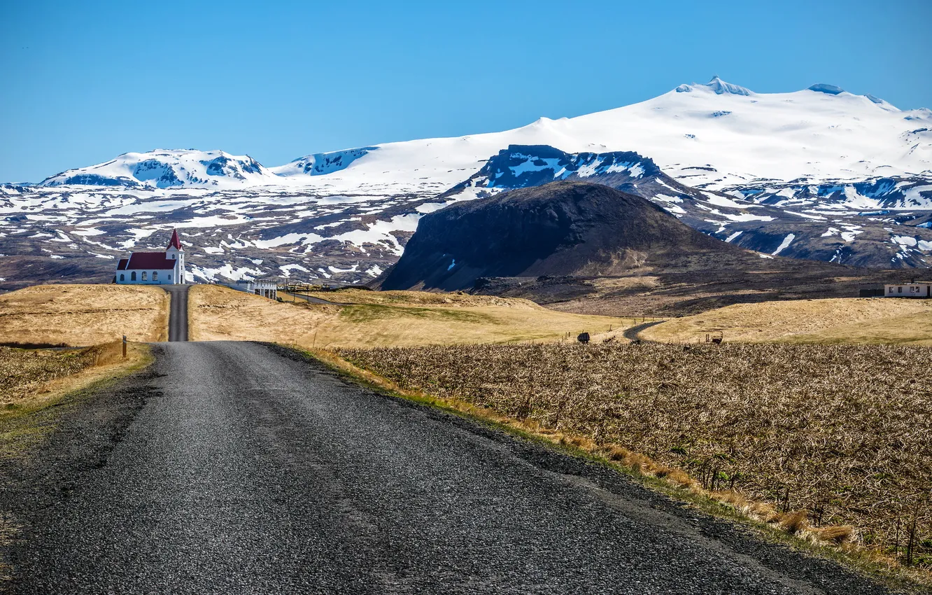 Photo wallpaper road, mountains, temple