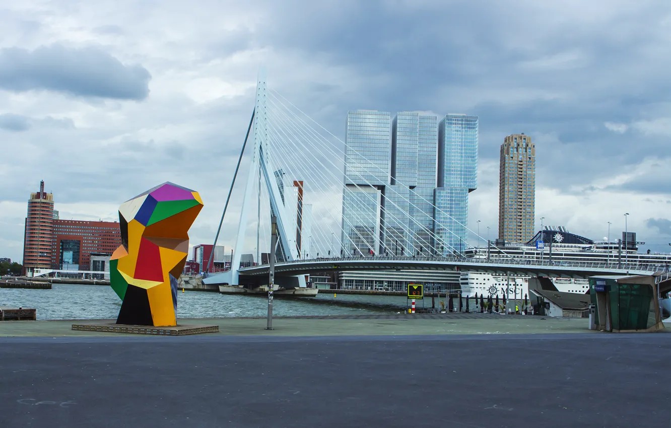 Photo wallpaper the sky, water, bridge, the city, building, sculpture, architecture, Holland