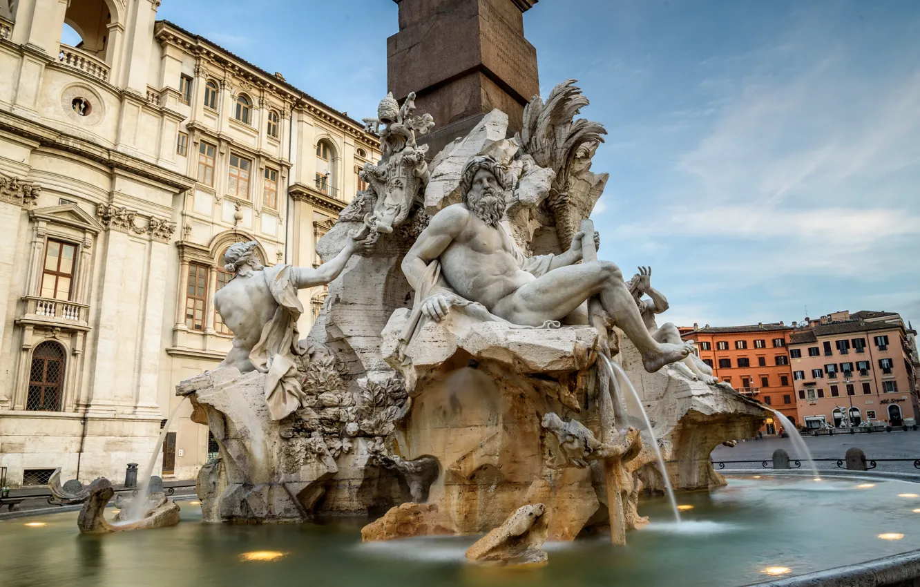 Wallpaper Rome, Italy, Piazza Navona, fountain of the Four Rivers for ...