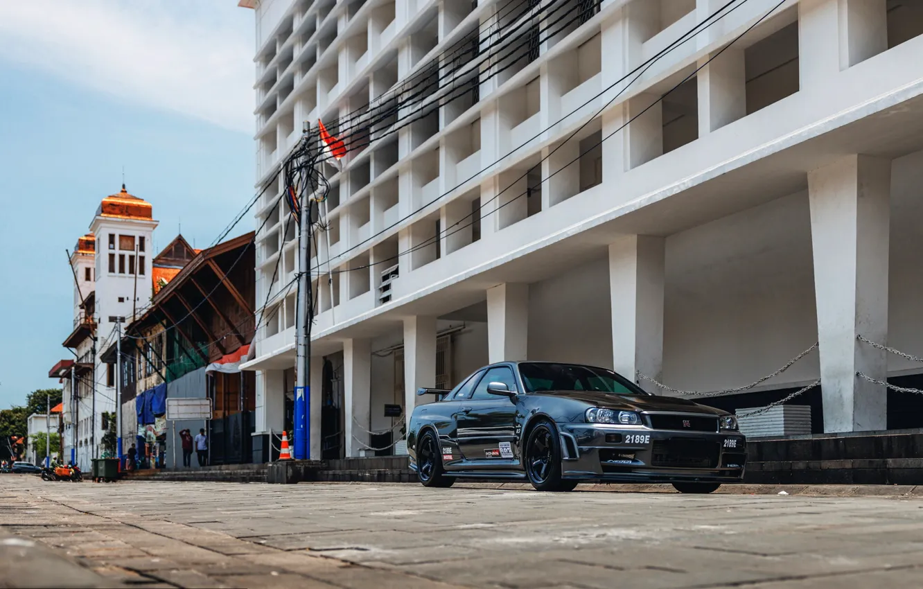 Photo wallpaper GT-R, Street, R34