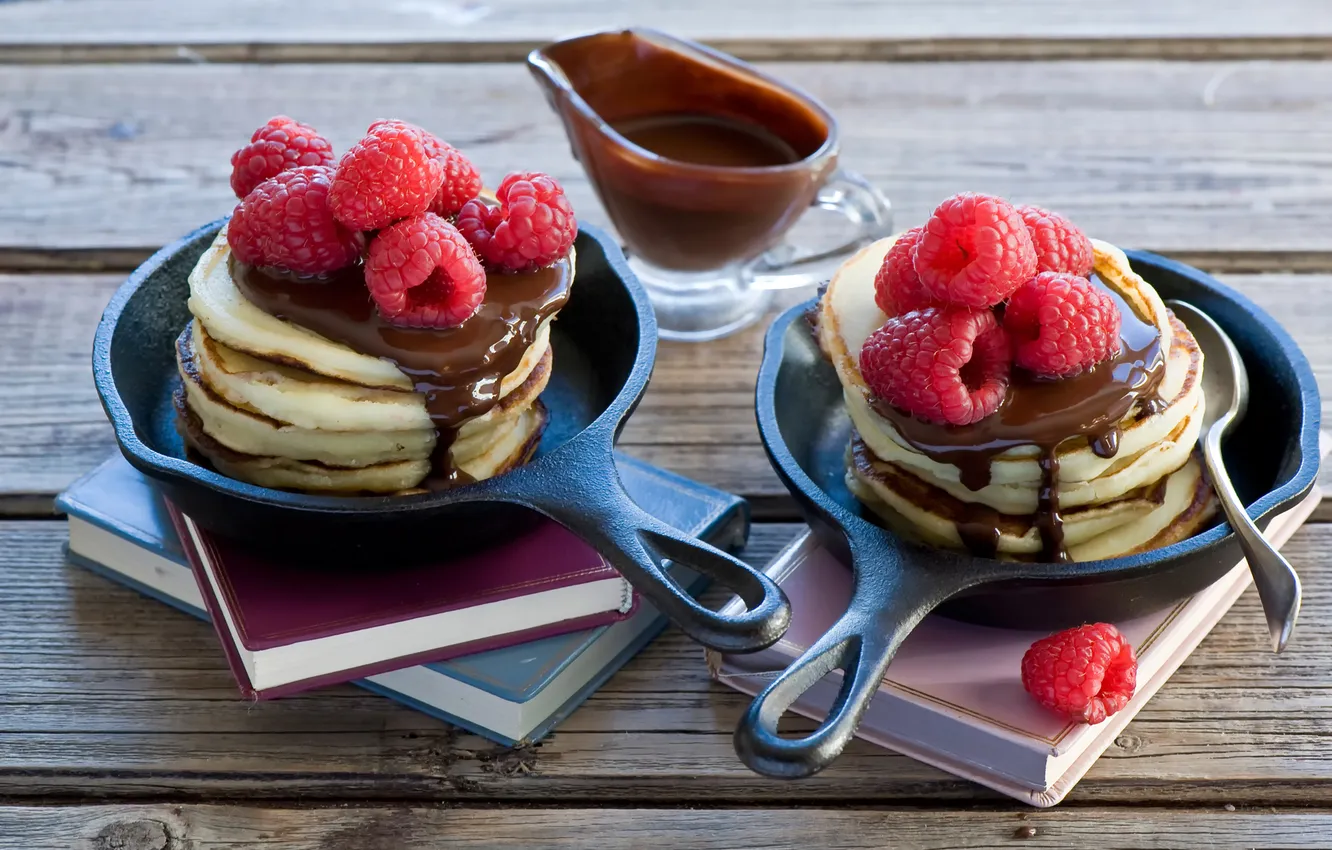 Photo wallpaper raspberry, chocolate, pancakes, pancakes
