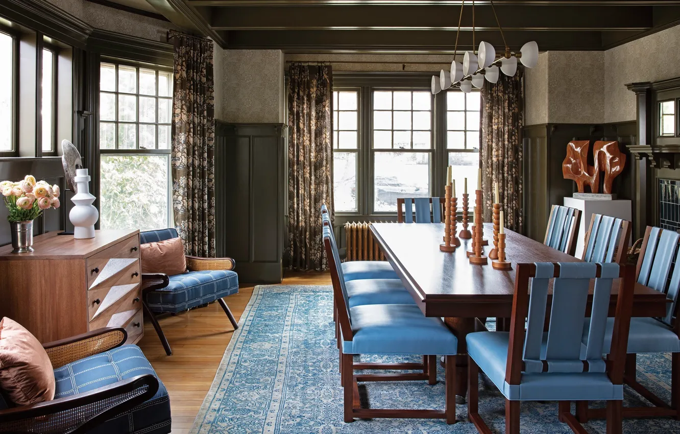 Photo wallpaper design, interior, fireplace, dining room, English style, Beauty of old english design, Arts and Crafts …