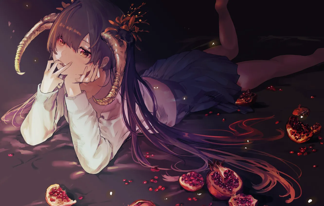 Photo wallpaper red eyes, demoness, garnet, in the dark, Horny, a finger to his mouth, by Nik …