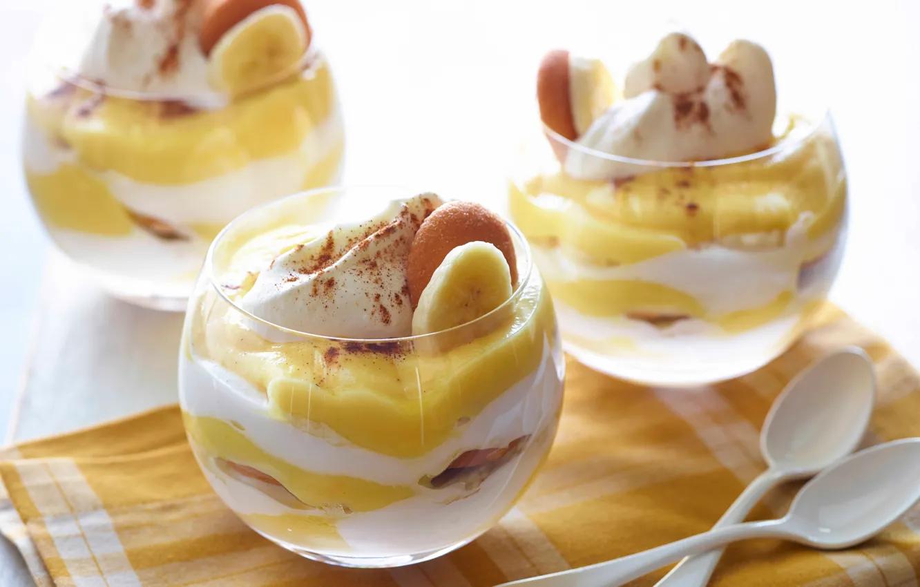 Photo wallpaper dessert, spoon, pudding, banana