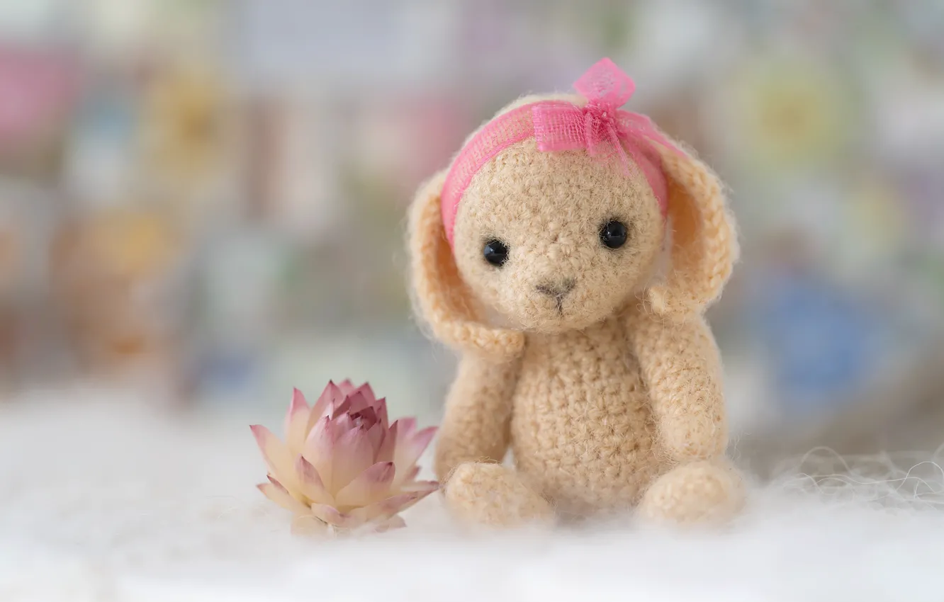 Photo wallpaper flowers, toy, rabbit, Bunny