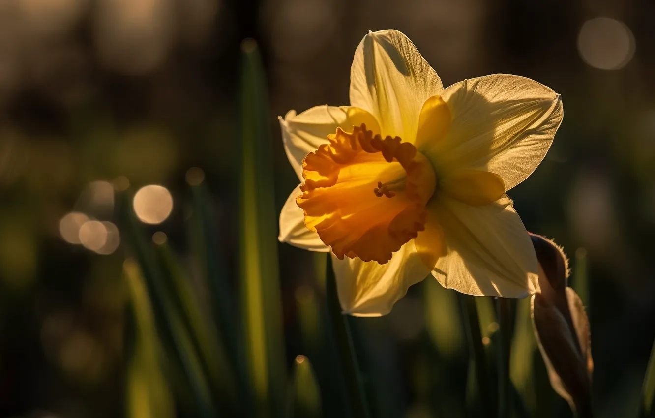 Photo wallpaper flowers, AI art, nature, spring, daffodils, neural network