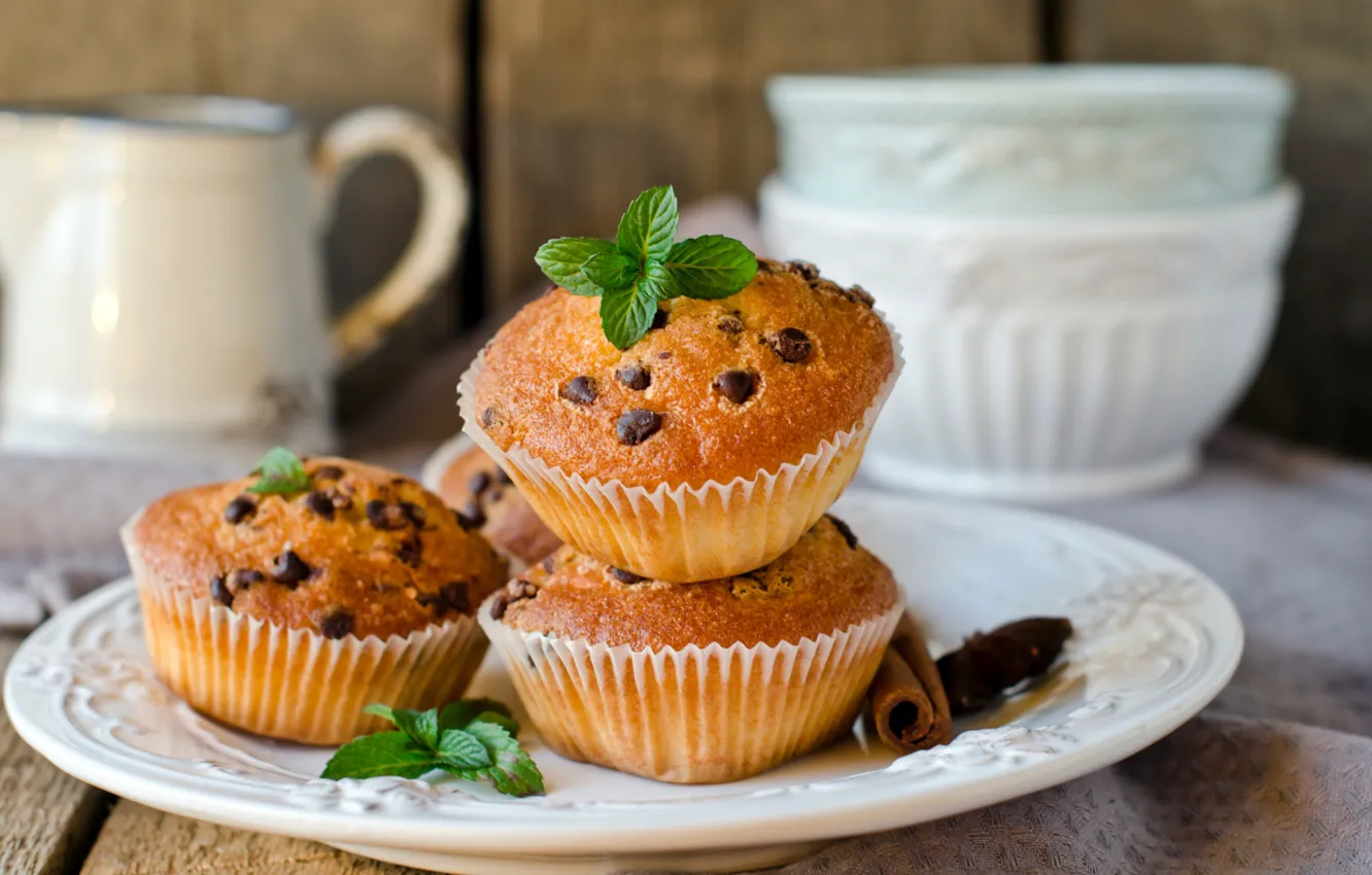 Photo wallpaper chocolate, mint, cupcakes