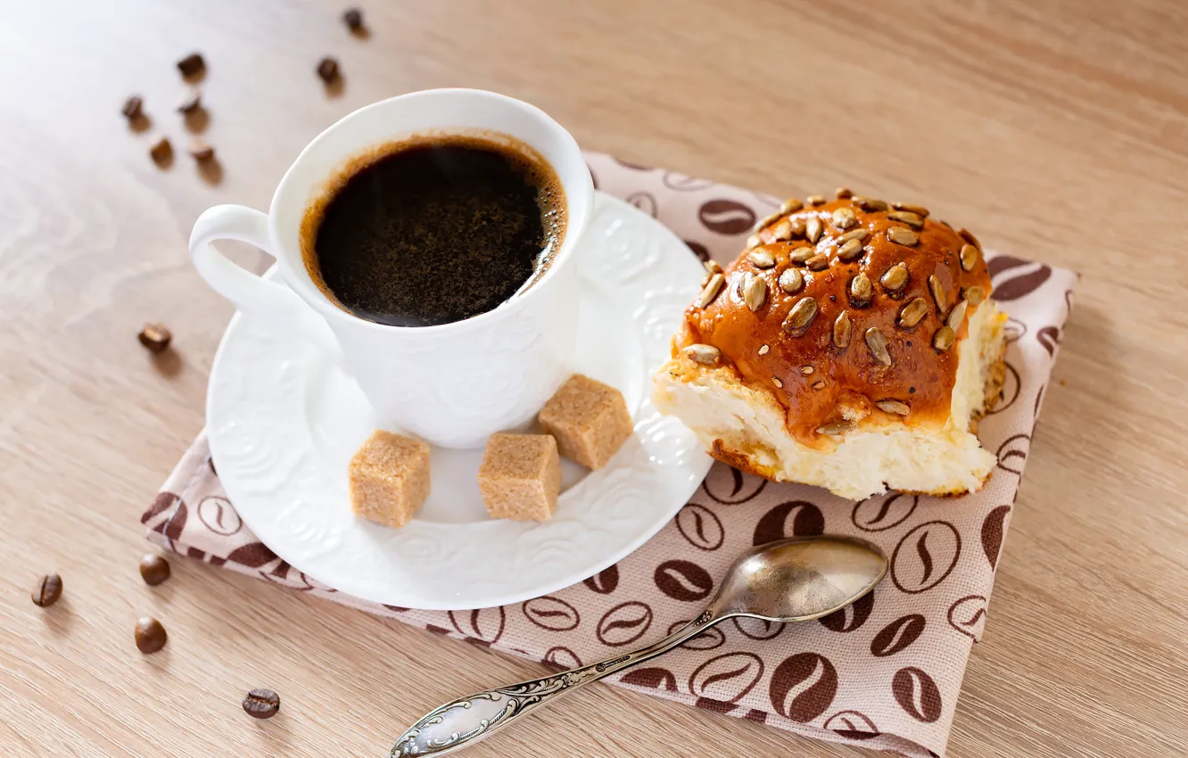 Photo wallpaper coffee, Breakfast, buns