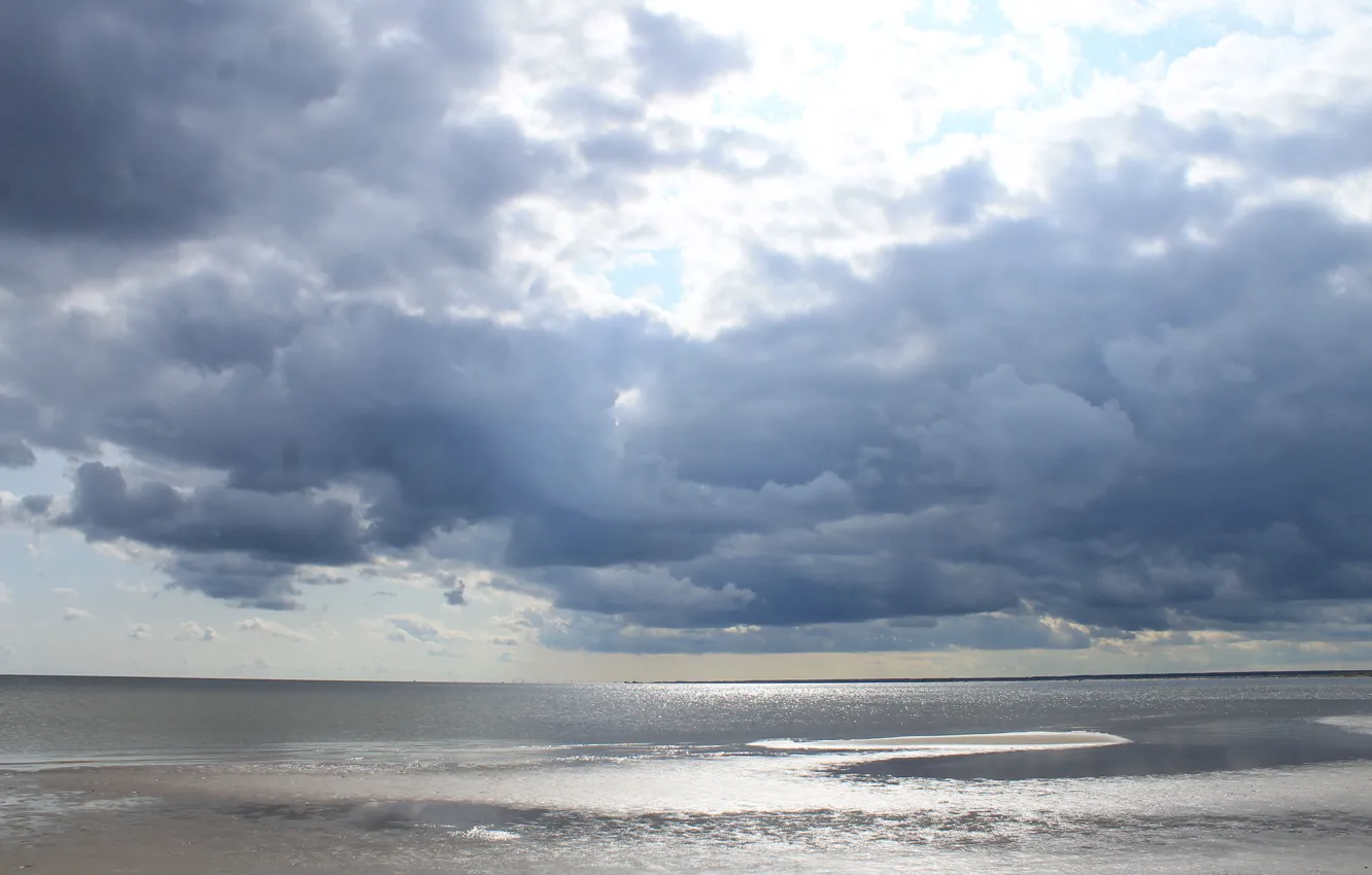 Photo wallpaper sand, sea, beach, the sky, clouds, August, Estonia, pärnu