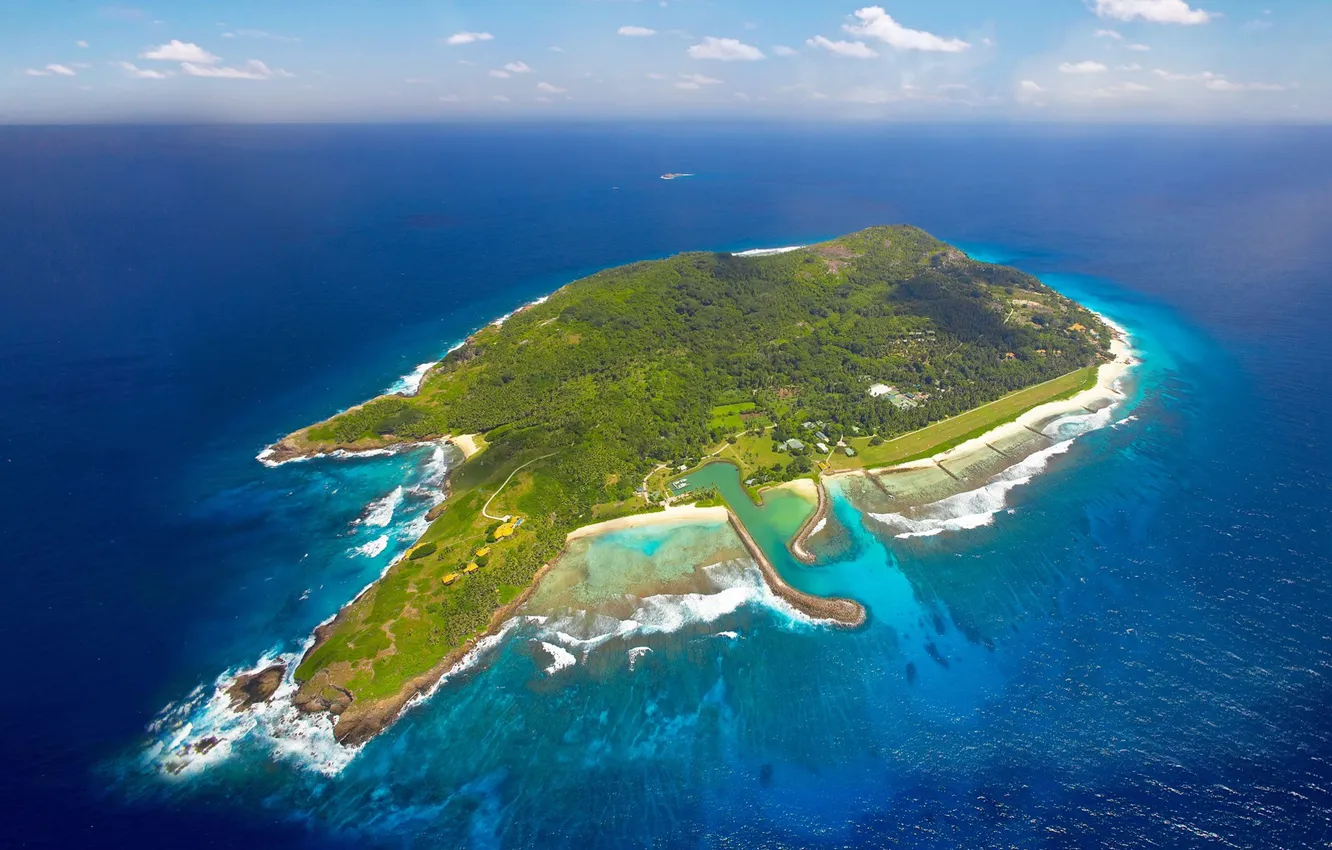 Photo wallpaper the sky, clouds, landscape, nature, the ocean, island, horizon, sky