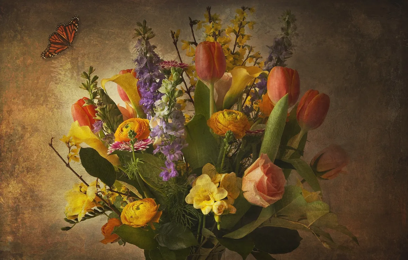 Photo wallpaper flowers, bouquet, texture
