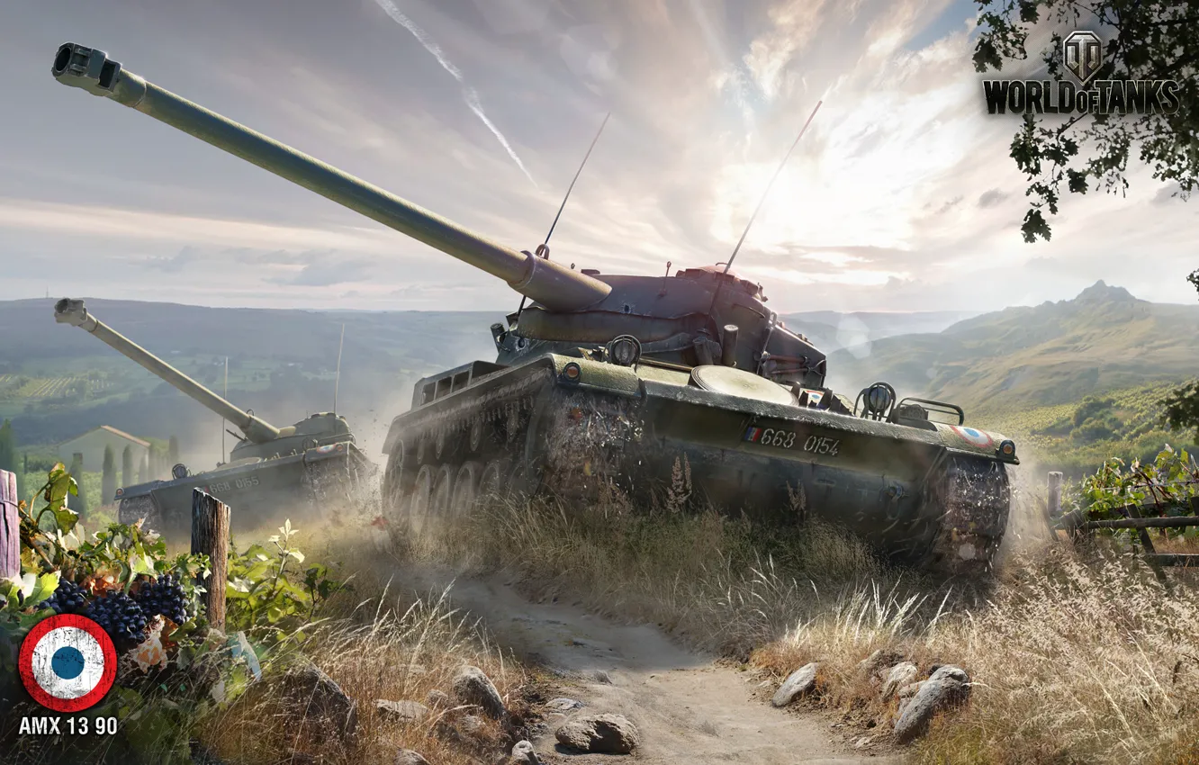 Photo wallpaper the sky, grass, the sun, clouds, trees, mountains, stones, the fence