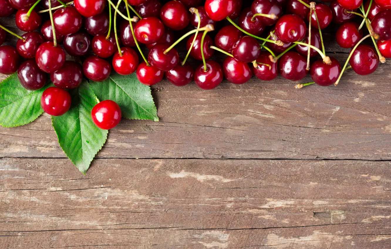 Photo wallpaper berries, fresh, wood, cherry, cherry, berries