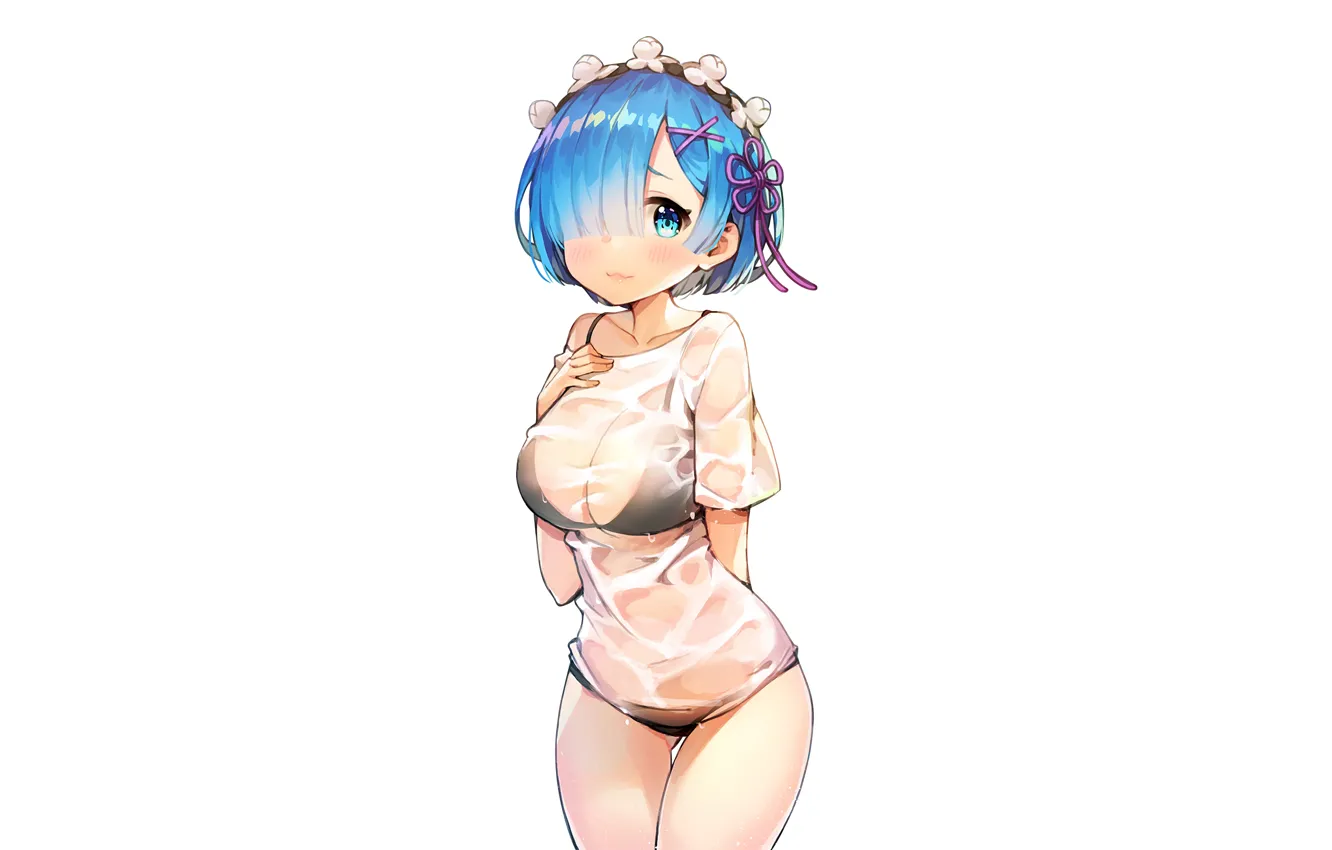 Photo wallpaper girl, sexy, blouse, boobs, anime, beautiful, short hair, pretty