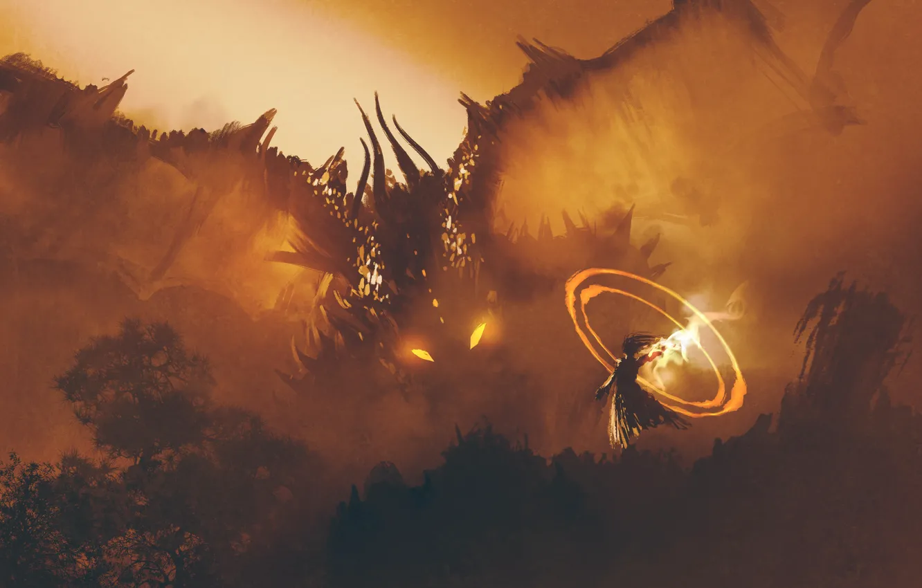 Photo wallpaper fiction, magic, dragon, art