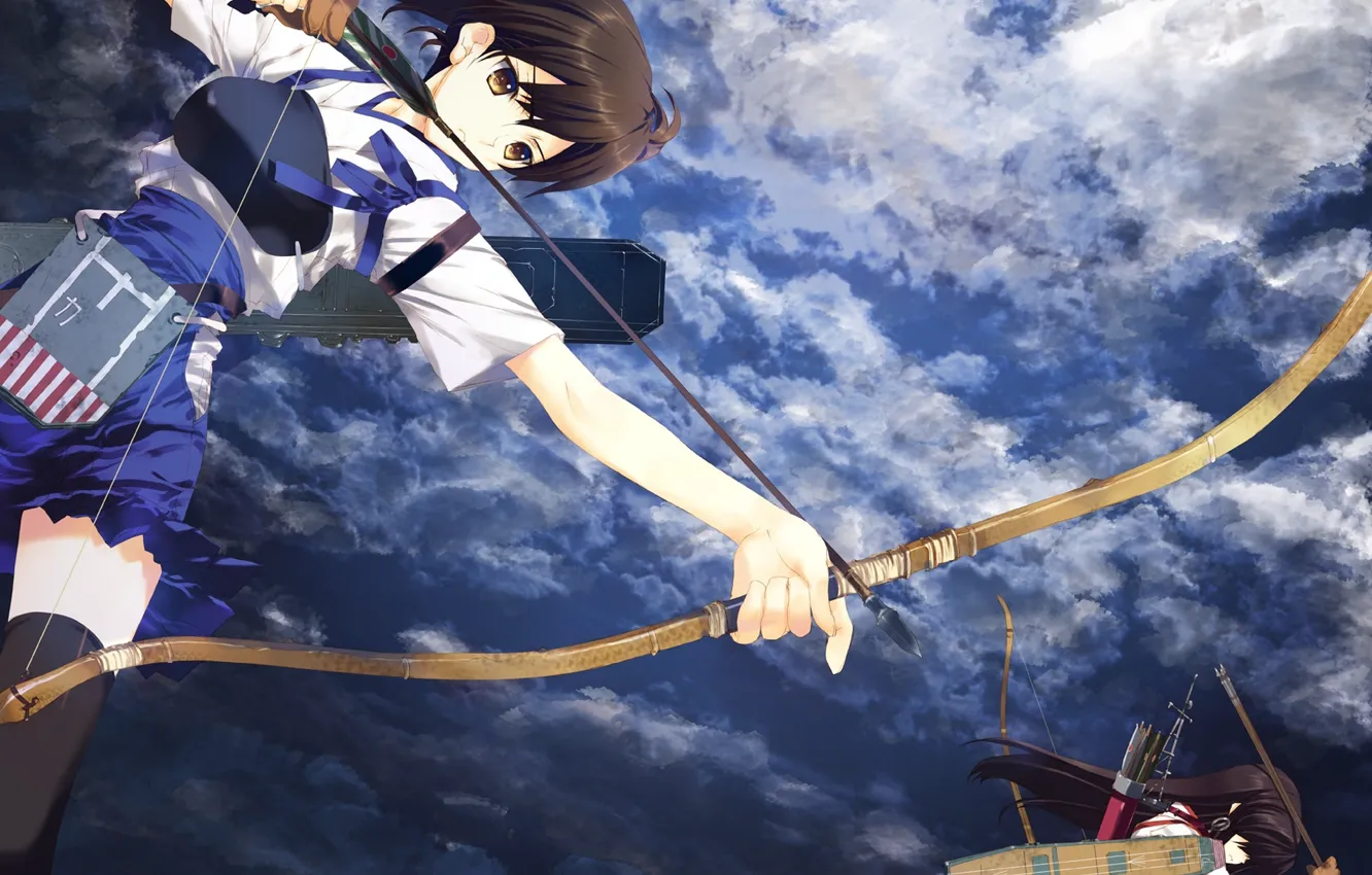 Photo wallpaper the sky, clouds, weapons, anime, bow, art, arrows, kantai collection