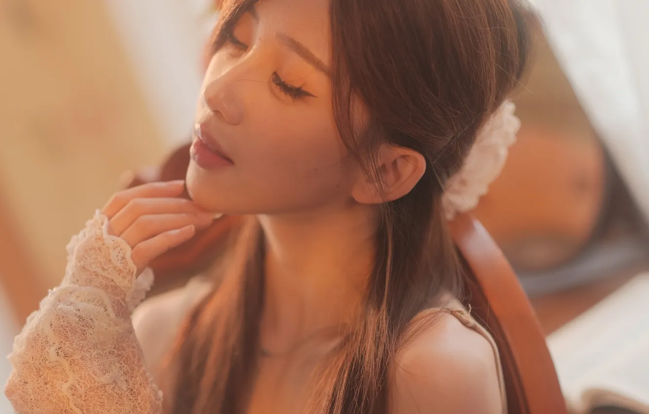 Photo wallpaper woman, beautiful, model, pretty, asian, cute, sitting, Petite