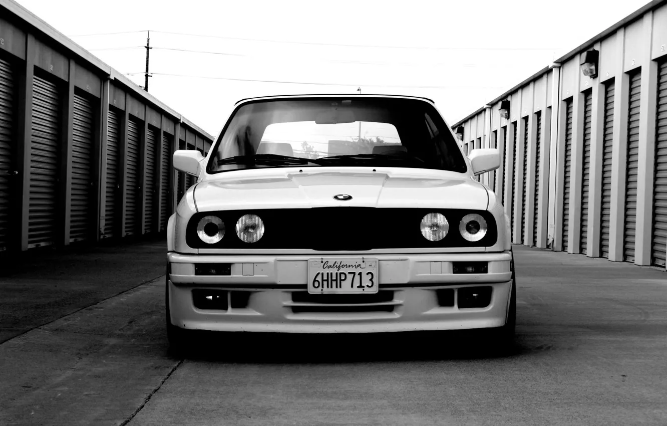 Photo wallpaper BMW, white, E30, stance