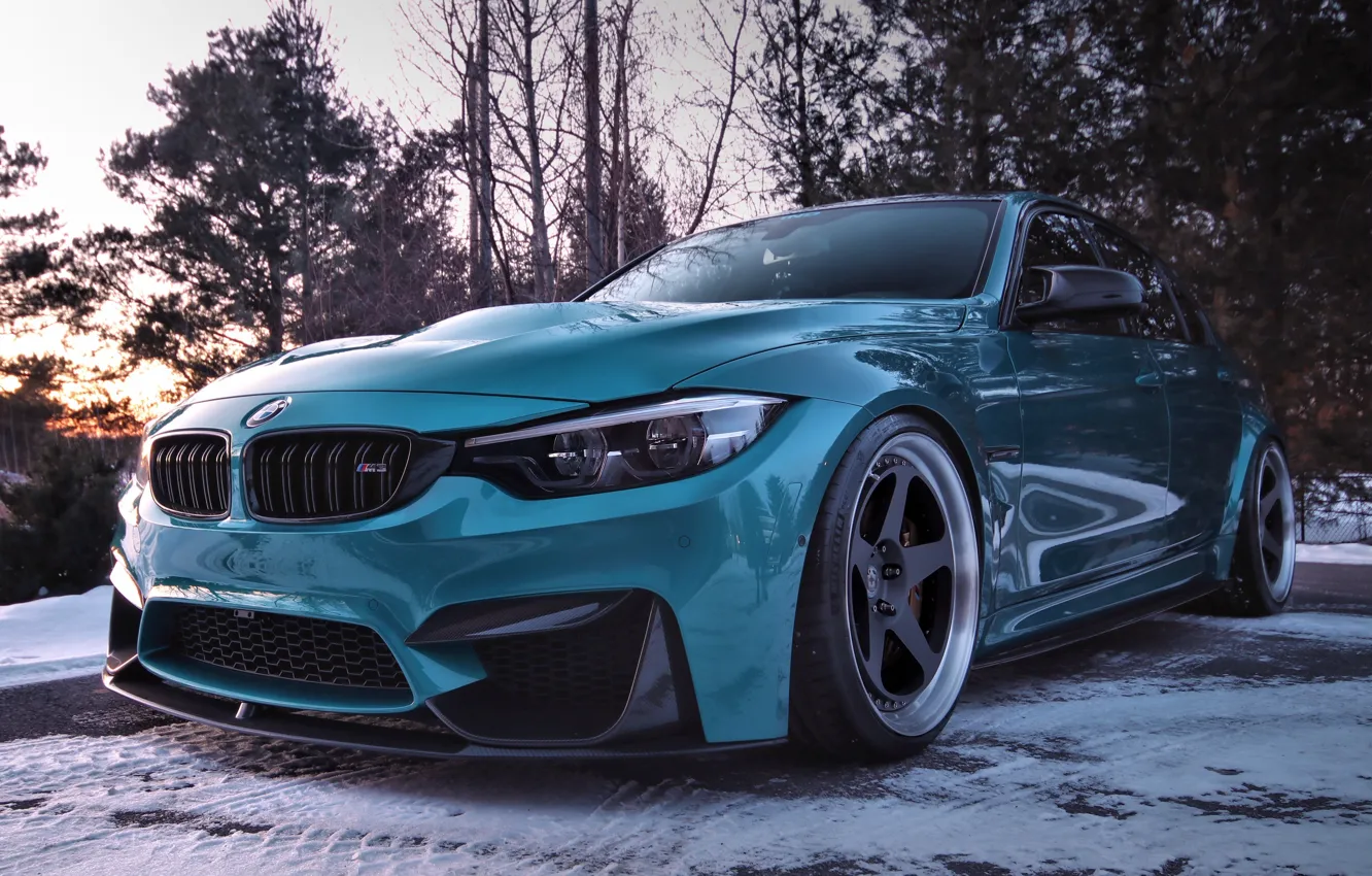 Photo wallpaper winter, snow, BMW, turquoise