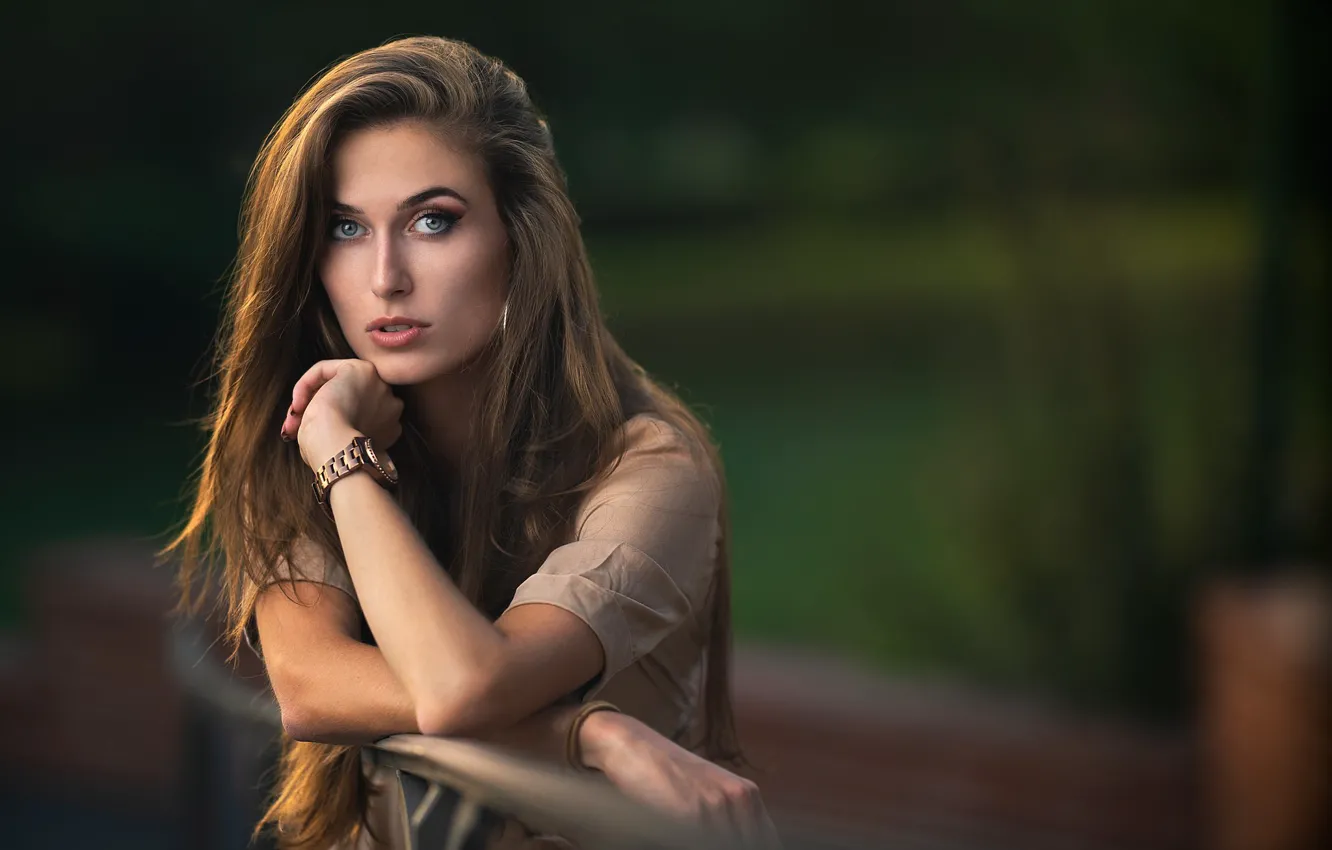 Photo wallpaper look, girl, hair, bokeh, Clementine