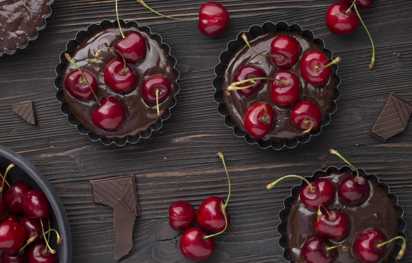 Photo wallpaper cherry, chocolate, dessert, muffin