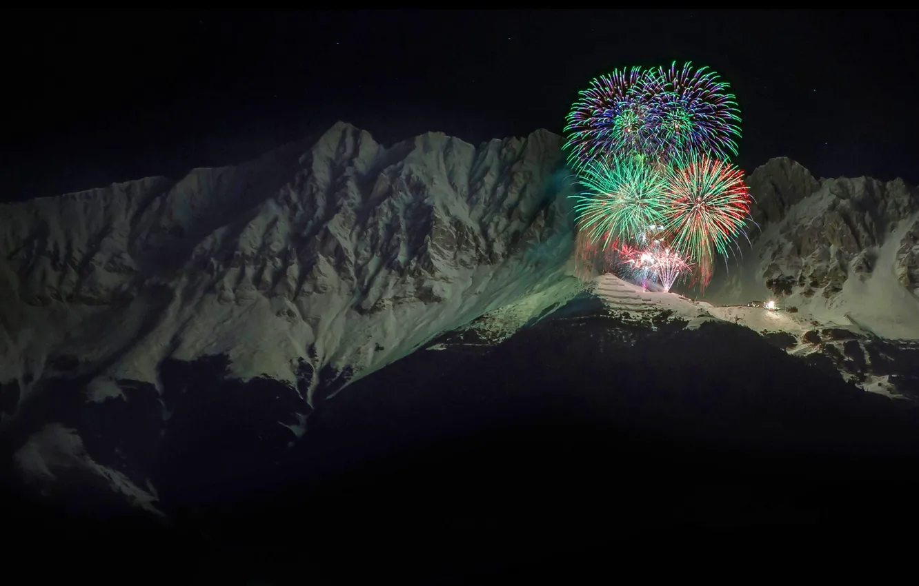 Photo wallpaper mountains, salute, Austria, New Year, Alps, fireworks, Inculcate