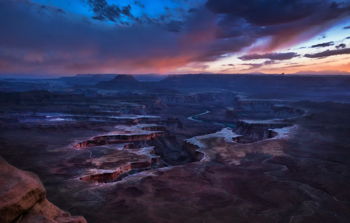 Photo wallpaper the sky, clouds, line, landscape, mountains, clouds, nature, rocks