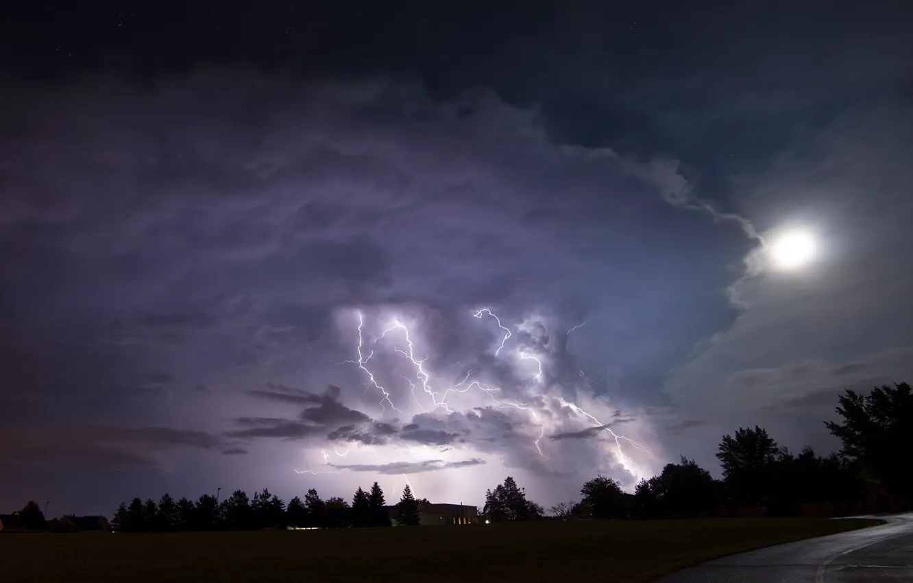 Photo wallpaper road, the storm, night