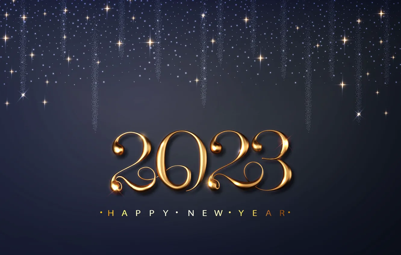 Photo wallpaper stars, lights, the inscription, Shine, new year, figures, banner, gold