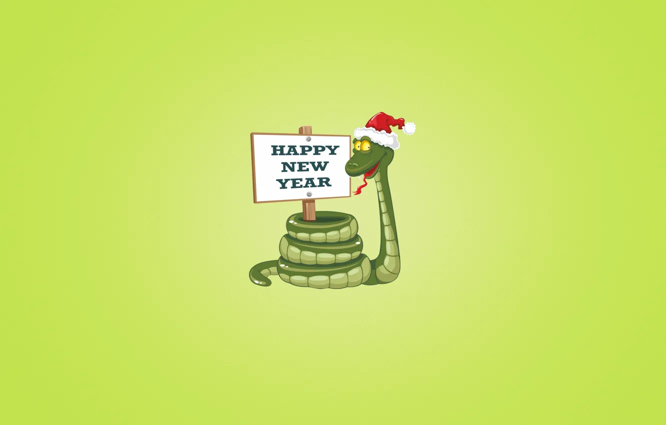 Photo wallpaper the inscription, plate, new year, snake, red, green background, happy new year, Christmas hat