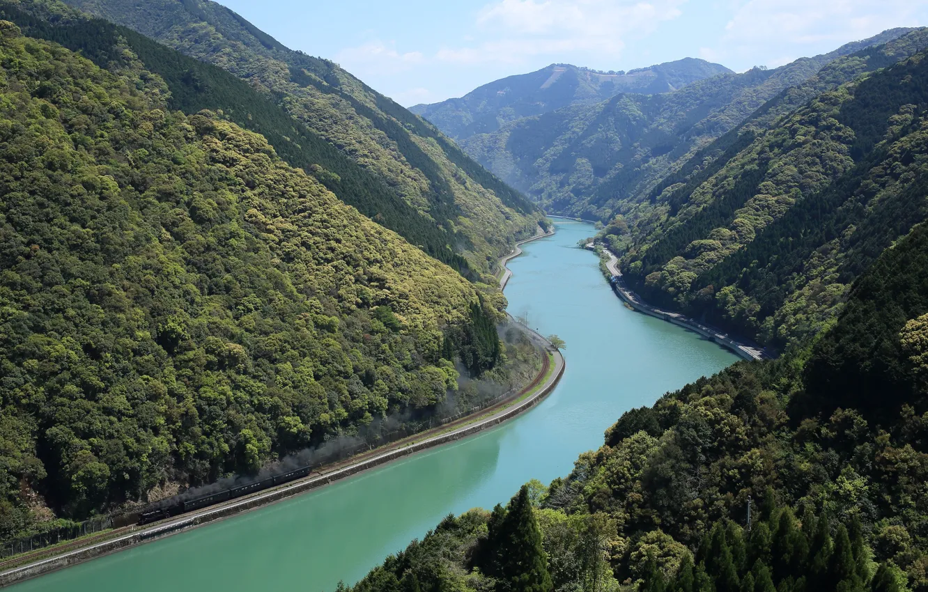Photo wallpaper forest, landscape, mountains, river