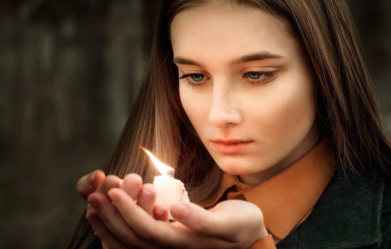 Photo wallpaper girl, memory, candle, Thoughts