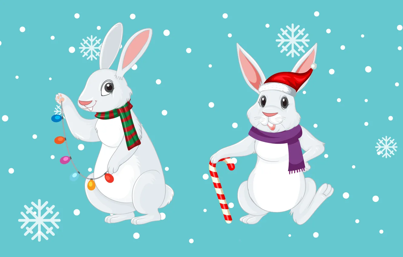 Photo wallpaper snow, snowflakes, pose, figure, graphics, new year, hare, rabbit
